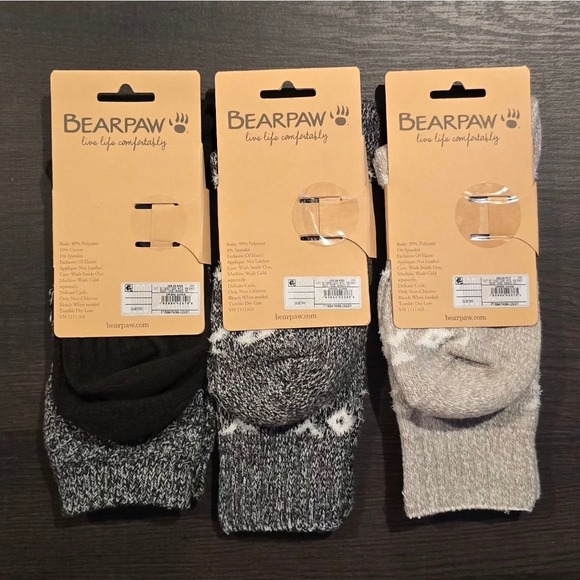 3 Pairs of BearPaw Crew Socks Super Soft Fits Shoe Size 5-10 Black White and Tan - Picture 2 of 3